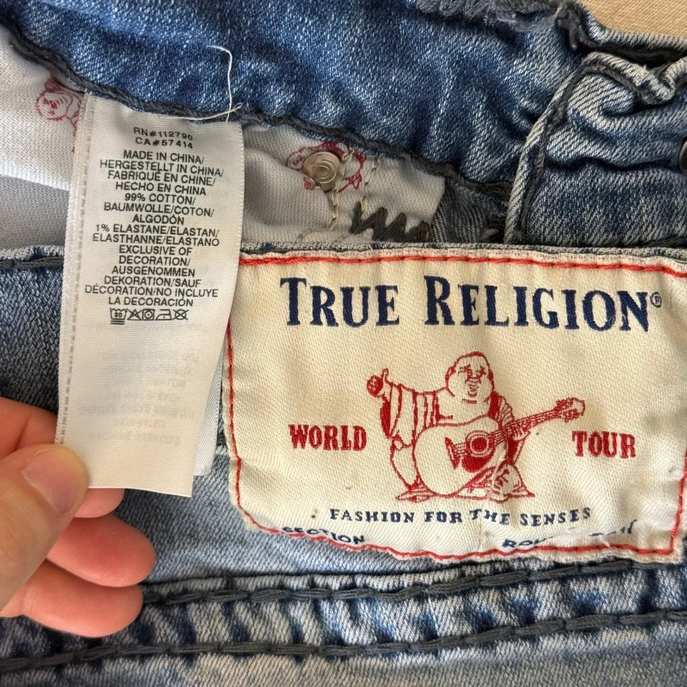 True Religion Ricky Relaxed Straight Jeans 34 Blue Contrast Stitch Y2K Denim